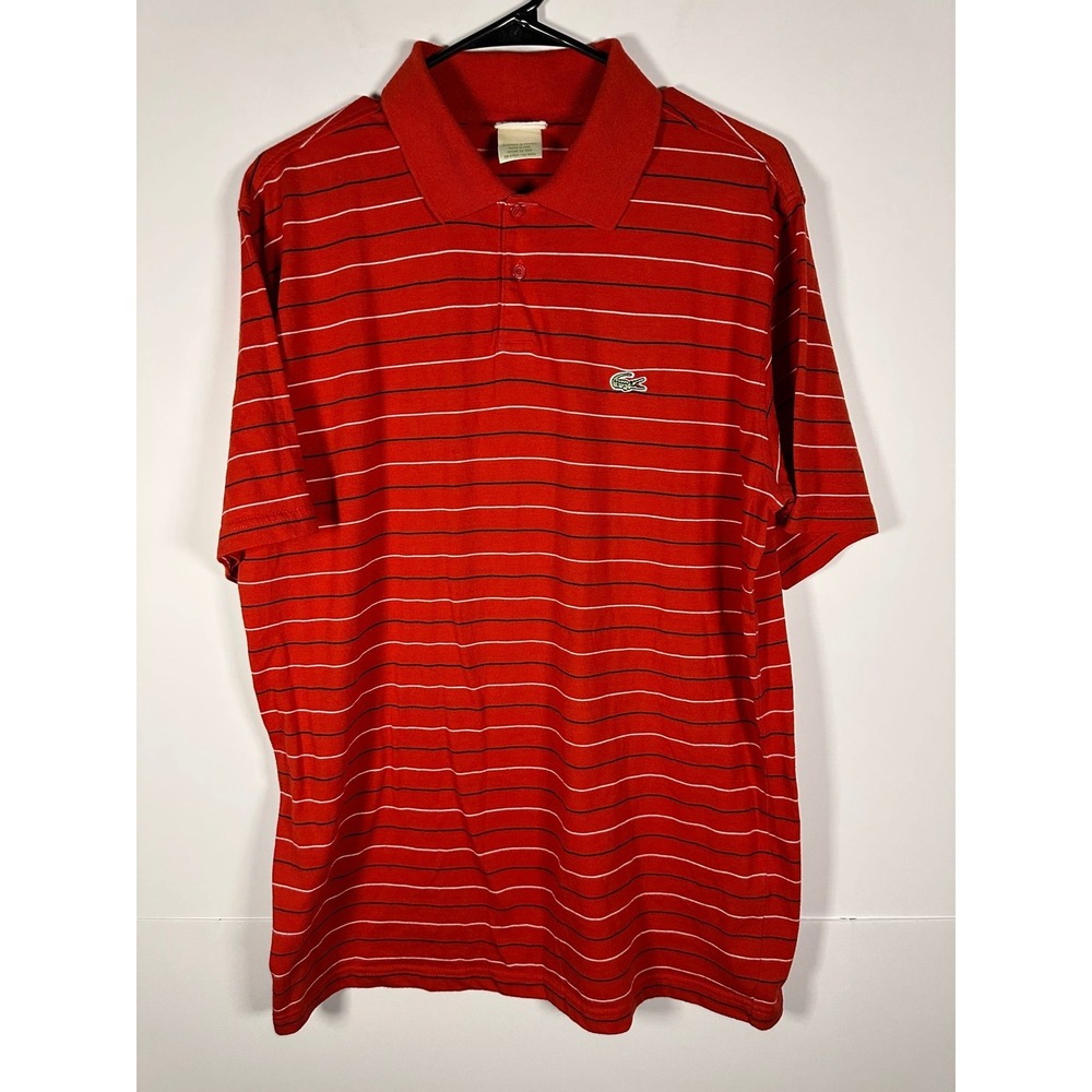 Vintage Lacoste Polo Shirt Mens L Red Striped Short Sleeve Cotton Croc Classic